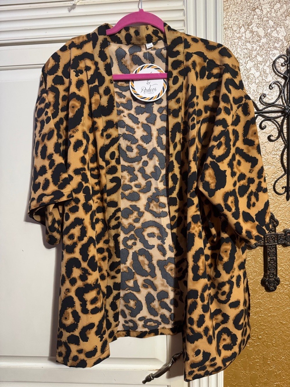 Leopard Print Open-Front Women's cover up- Tan & Black